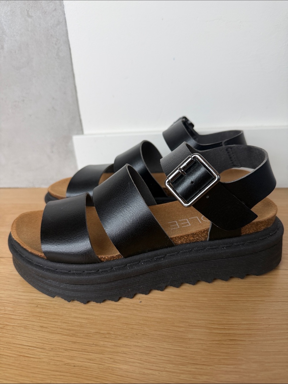 Roolee Black Triple-Strap Platform Sandals - Picture 2 of 4